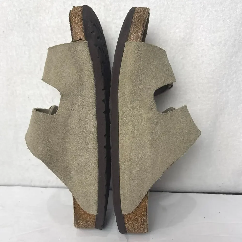 Birkenstock Suede Arizona Soft Footbed Sandal in Taupe size 37(7-7.5)